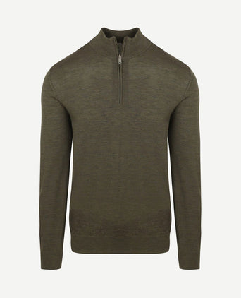 halve rits pullover merinowol olijfgroen