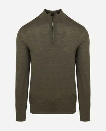halve rits pullover merinowol olijfgroen