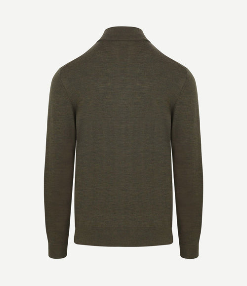 halve rits pullover merinowol olijfgroen