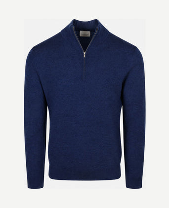 halve rits pullover merinowol royal blue