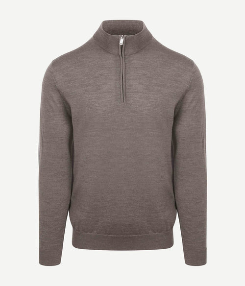 halve rits pullover merinowol taupe