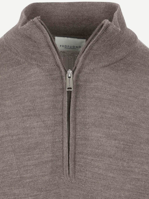 halve rits pullover merinowol taupe