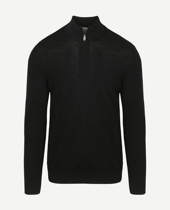 halve rits pullover merinowol zwart