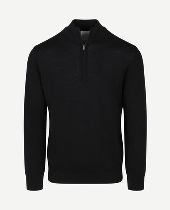 halve rits pullover merinowol zwart