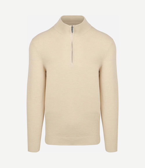 halve rits pullover structure beige