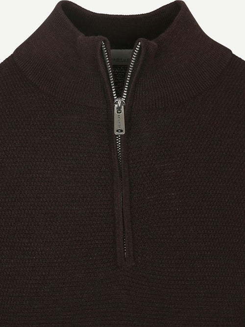 halve rits pullover structure bruin