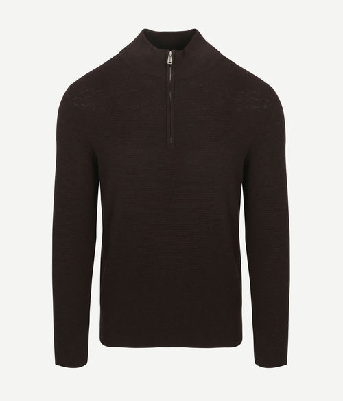 halve rits pullover structure bruin