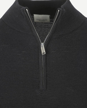 halve rits pullover structure donkerblauw