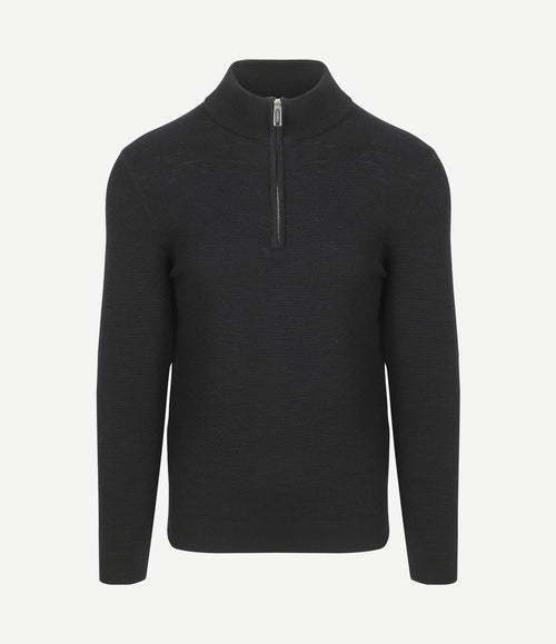halve rits pullover structure donkerblauw