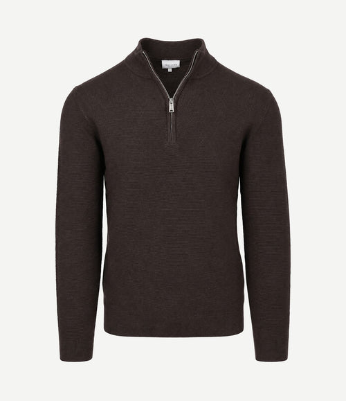 halve rits pullover structuur bruin