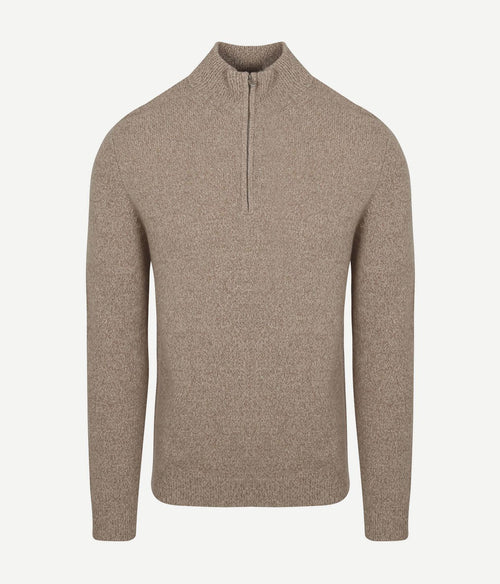 halve rits pullover wol blend sand