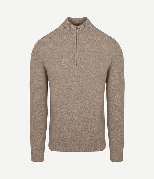 halve rits pullover wol blend sand