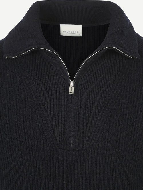 Profuomo halve rits pullover wol donkerblauw