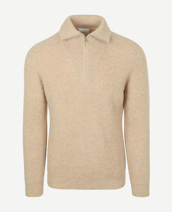 halve rits pullover wol sand