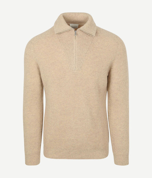 halve rits pullover wol sand
