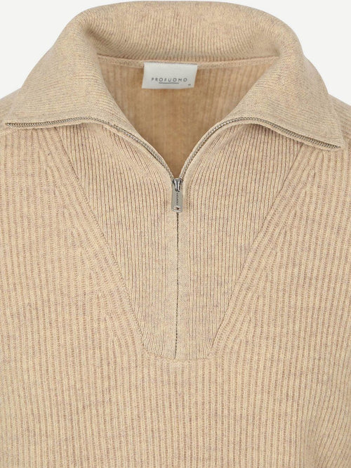 halve rits pullover wol sand