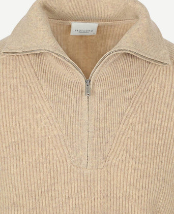 halve rits pullover wol sand