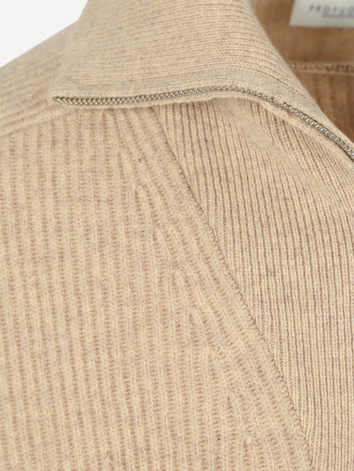 halve rits pullover wol sand