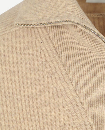 halve rits pullover wol sand