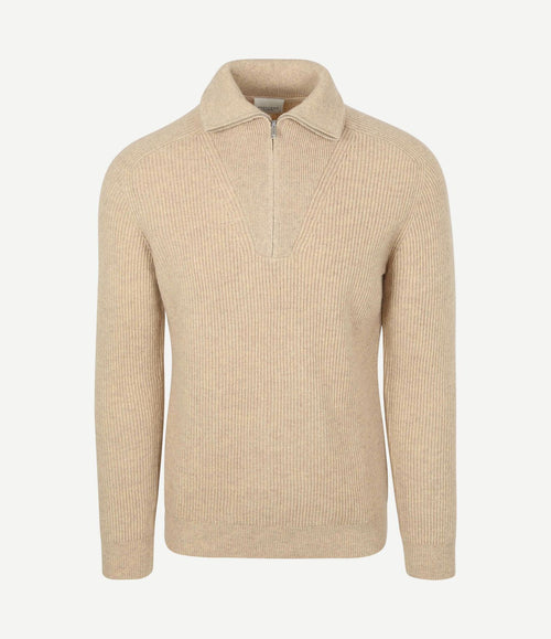 halve rits pullover wol sand