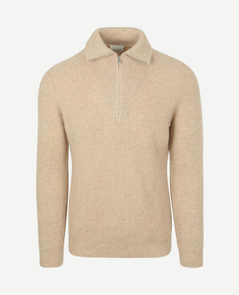 halve rits pullover wol sand
