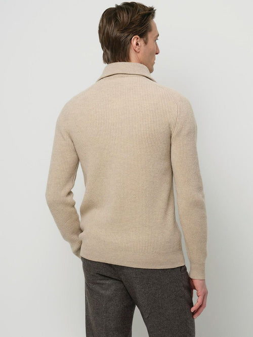 halve rits pullover wol sand