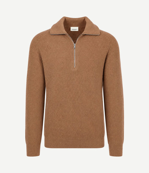 halve rits pullover wool cognac