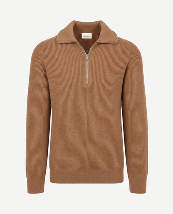 halve rits pullover wool cognac