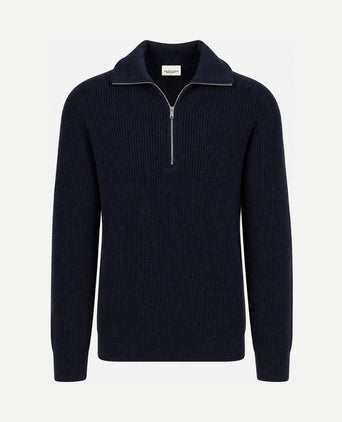 halve rits pullover wool donkerblauw