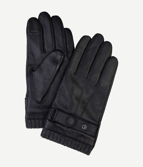 Handschoenen wol zwart leer