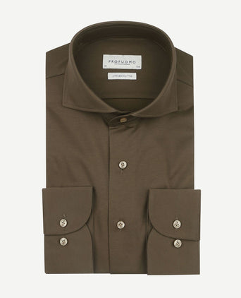 Profuomo japanese knitted overhemd army groen | Slim-fit
