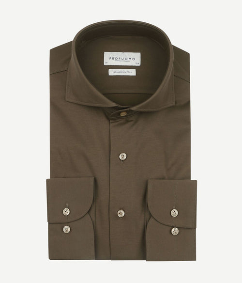 Profuomo japanese knitted overhemd army groen | Slim-fit
