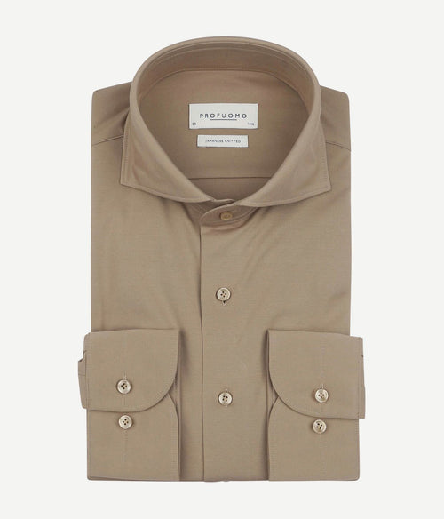 Profuomo japanese knitted overhemd beige | Slim-fit