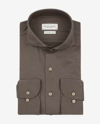 Profuomo japanese knitted overhemd bruin | Slim-fit