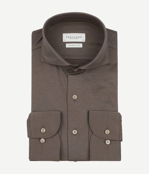 Profuomo japanese knitted overhemd bruin | Slim-fit