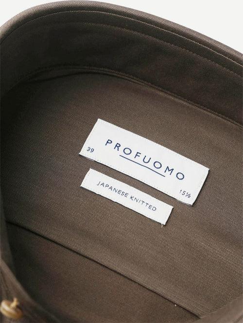 Profuomo japanese knitted overhemd bruin | Slim-fit