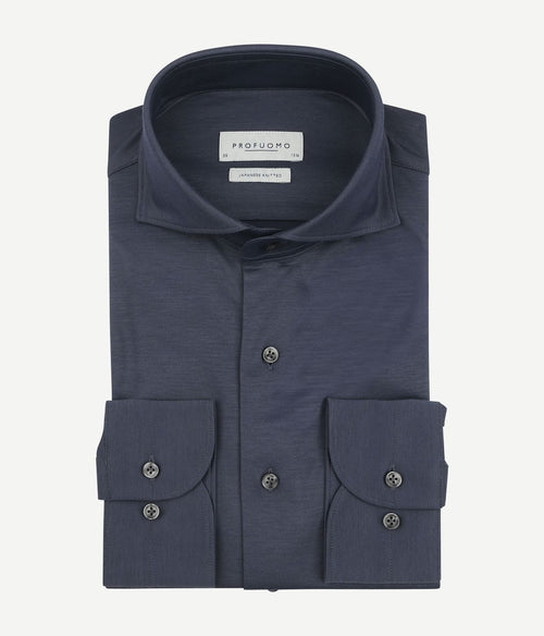 Japanese knitted overhemd denim donkerblauw