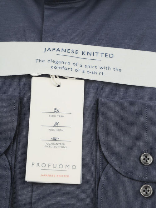 Japanese knitted overhemd denim donkerblauw