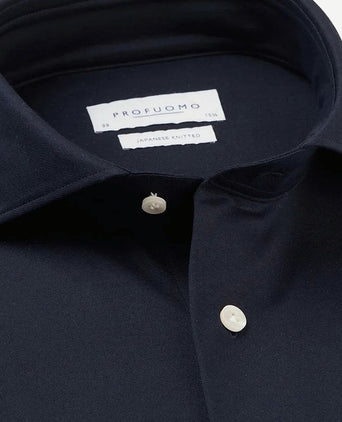 Profuomo japanese knitted overhemd donkerblauw | Slim-fit
