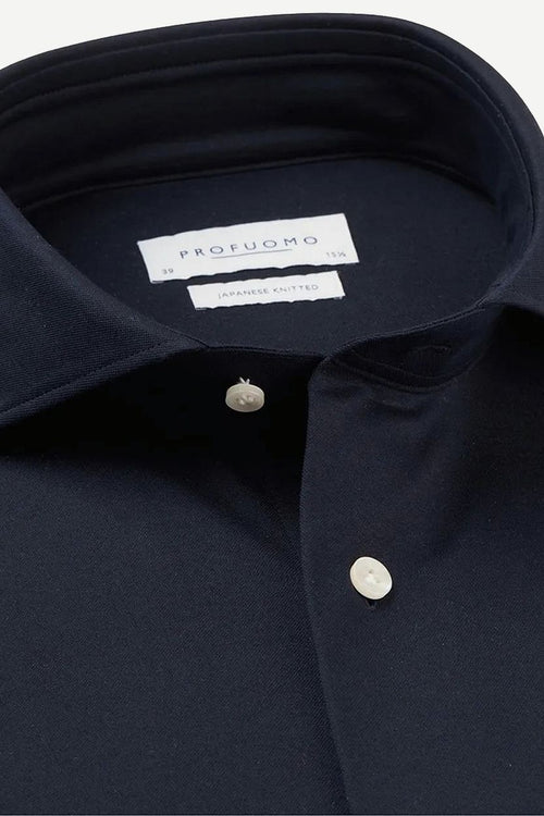 Profuomo japanese knitted overhemd donkerblauw | Slim-fit