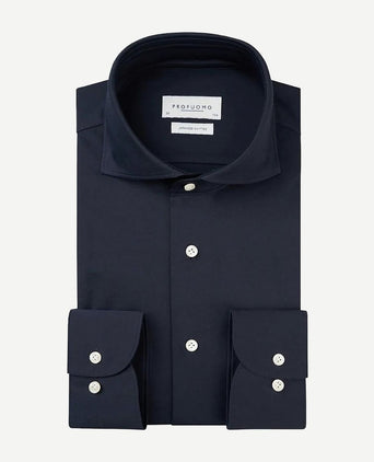 Profuomo japanese knitted overhemd donkerblauw | Slim-fit