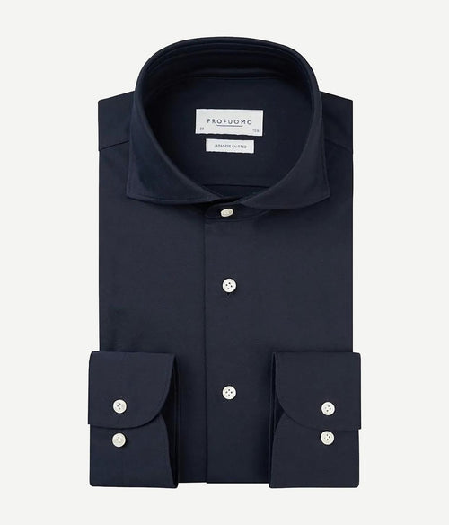 Profuomo japanese knitted overhemd donkerblauw | Slim-fit