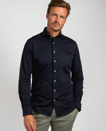 Profuomo japanese knitted overhemd donkerblauw | Slim-fit