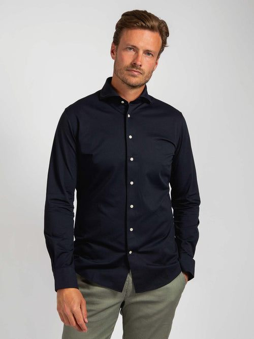 Profuomo japanese knitted overhemd donkerblauw | Slim-fit