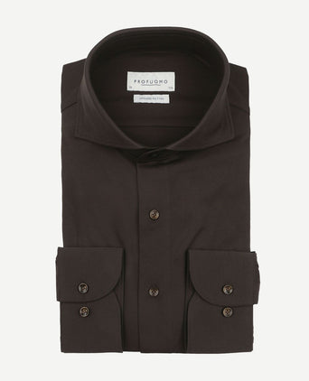 Profuomo japanese knitted overhemd donkerbruin | Slim-fit