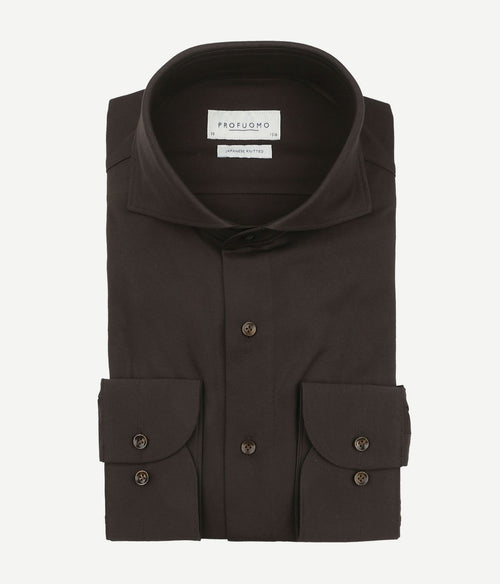 Profuomo japanese knitted overhemd donkerbruin | Slim-fit