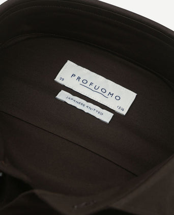 Profuomo japanese knitted overhemd donkerbruin | Slim-fit