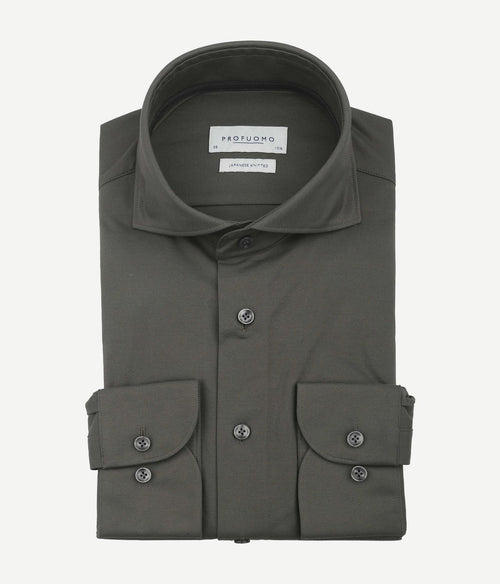 Profuomo japanese knitted overhemd donkergroen | Slim-fit