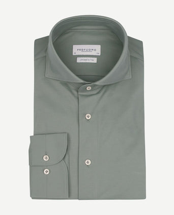 Profuomo japanese knitted overhemd groen | Slim-fit