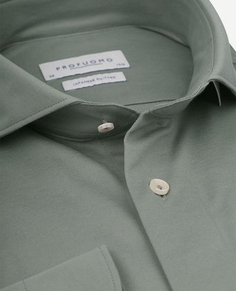 Profuomo japanese knitted overhemd groen | Slim-fit